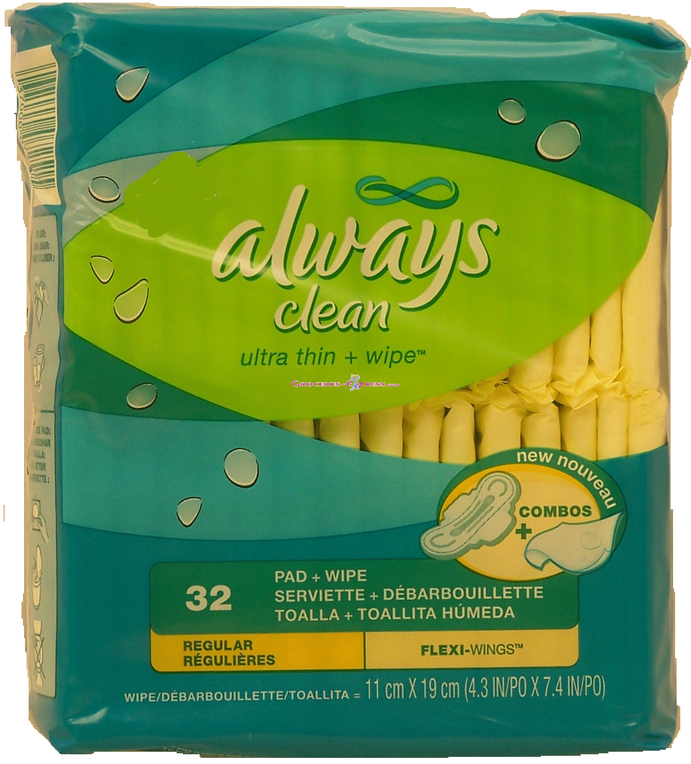 Always clean pad & wipe, regular, 4.3-in x 7.4-in, flexi-wings, ultra thin Full-Size Picture